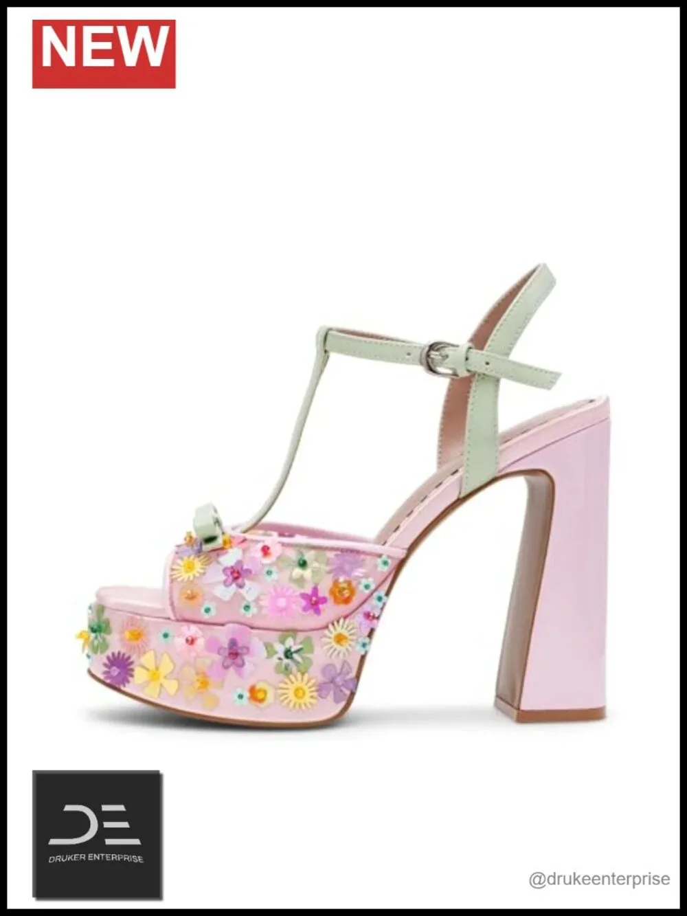 Floral Platform Sandals with Ankle Strap, 5